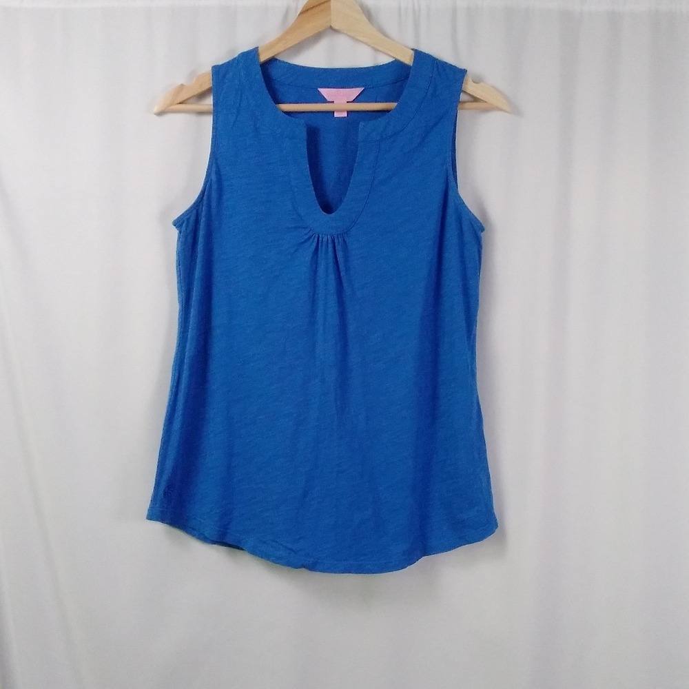 Lilly Pulitzer Womens Tank Top‎ Blue Sleeveless V-Neck 100% Cotton Casual